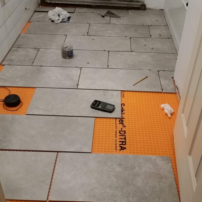 During - The room was waterproofed up to, in some places, even up the wall.